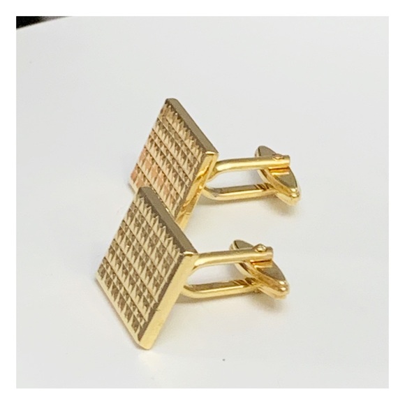 vintage MCM mid century modern rectangular cut gold tone cufflinks - Picture 6 of 11